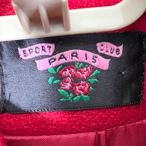 NWOT VINTAGE |•PARIS SPORT CLUB•| Statement Long Red Wool Black Leather Sz 11/12 - Picture 14 of 15